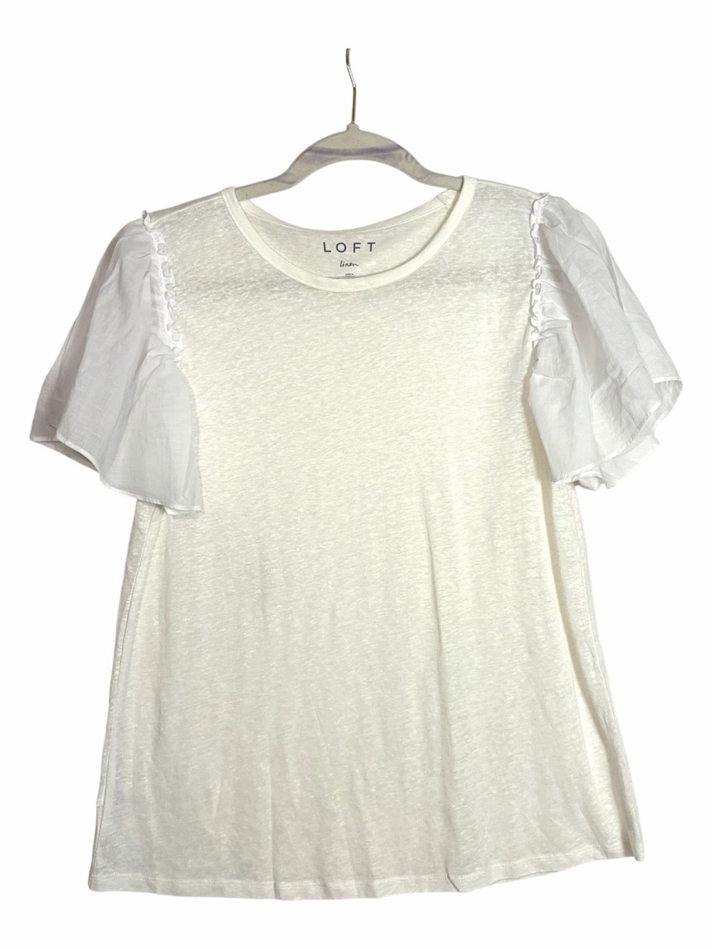 LOFT Linen T-Shirt Size S Flutter Short Sleeve White Solid Breathable Capsule
